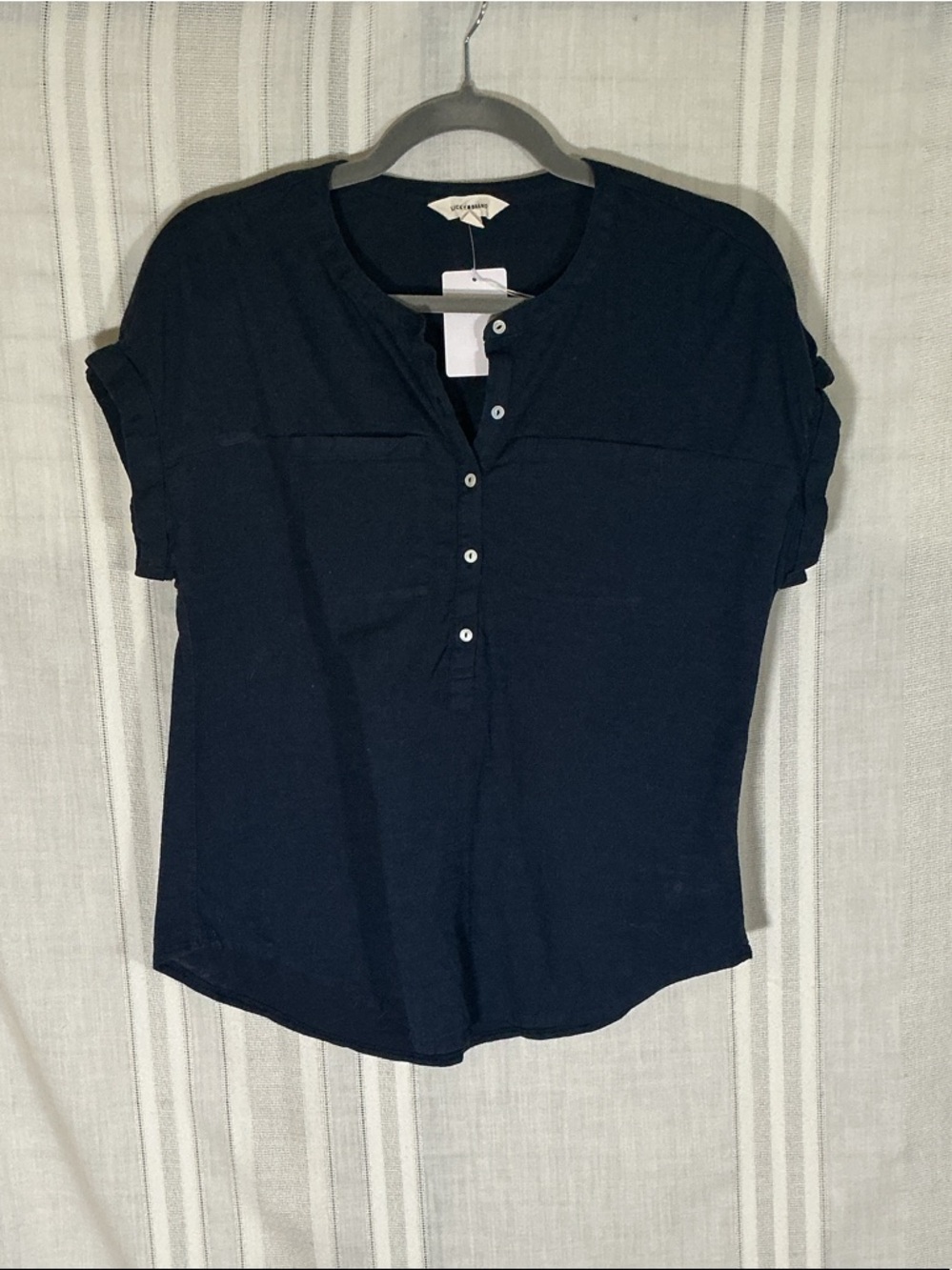 Lucky Brand Navy Short-Sleeve Henley Button-Front Top - Picture 3 of 5